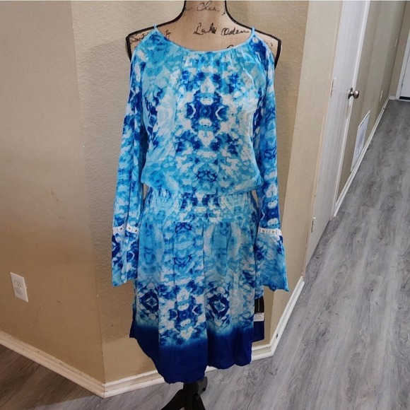 INC. Tie dye cold‎ shoulder long sleeve shirt size large new!!! - Picture 1 of 11